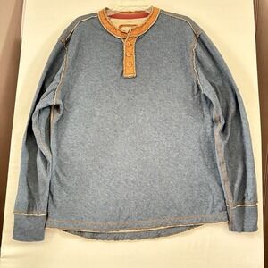 Carbon2Cobalt Henley LS Pullover Mens Blue 100% Cotton Casual Large